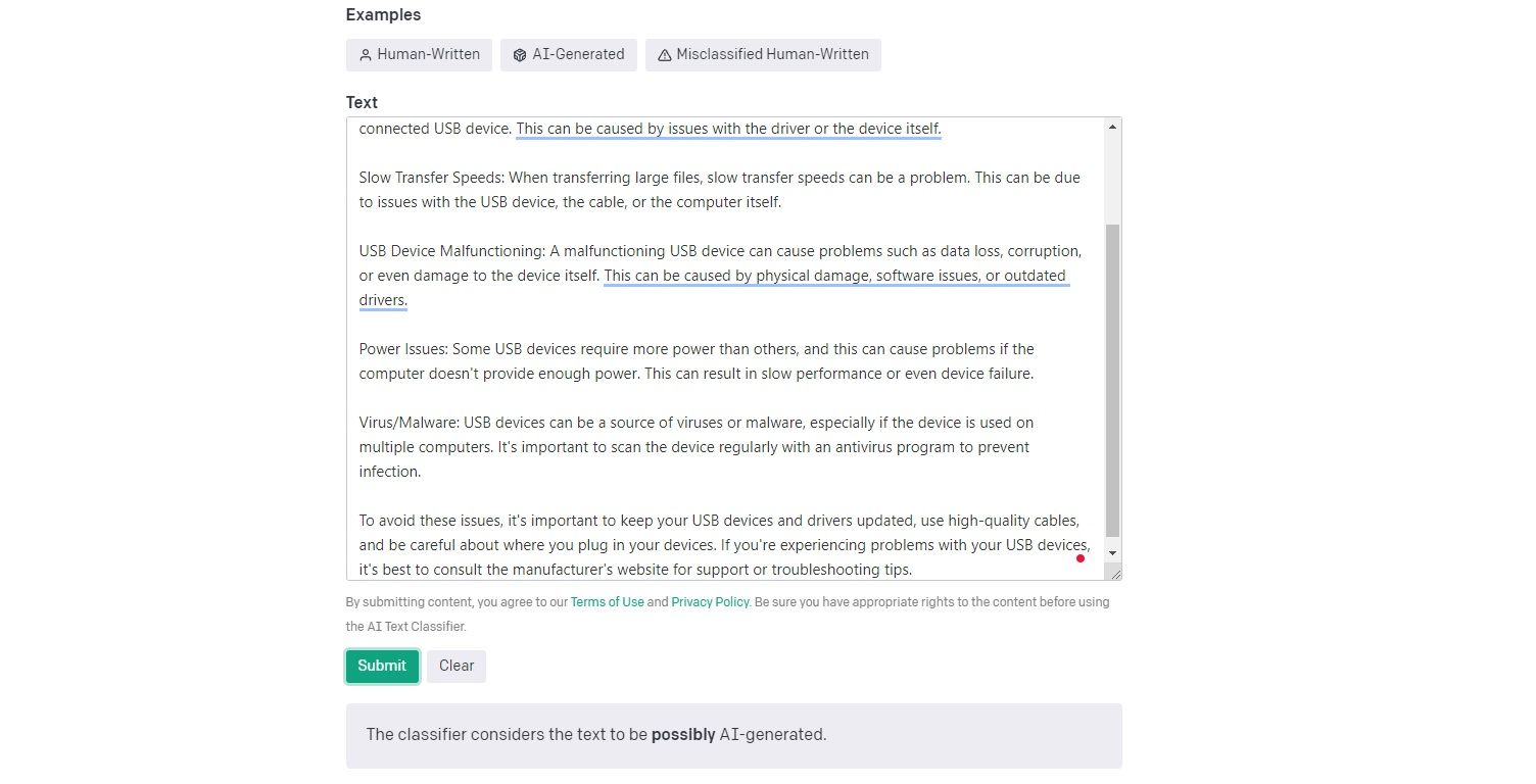 gpt classifier tool testing ai written text