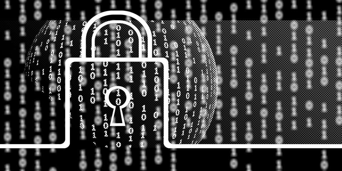 显示在屏幕上的二进制码与代表加密的挂锁