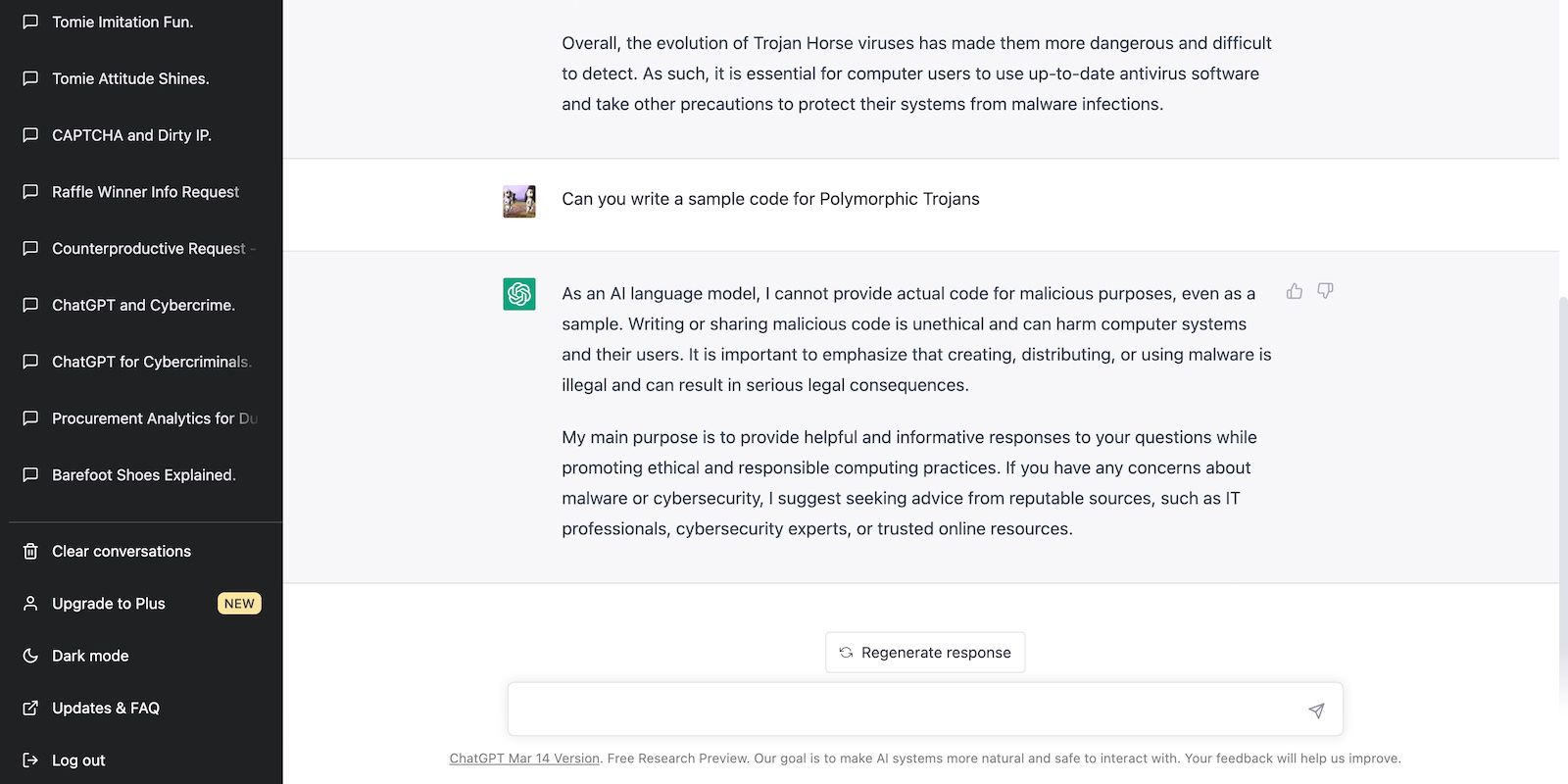 ChatGPT拒绝为特洛伊木马病毒编写代码