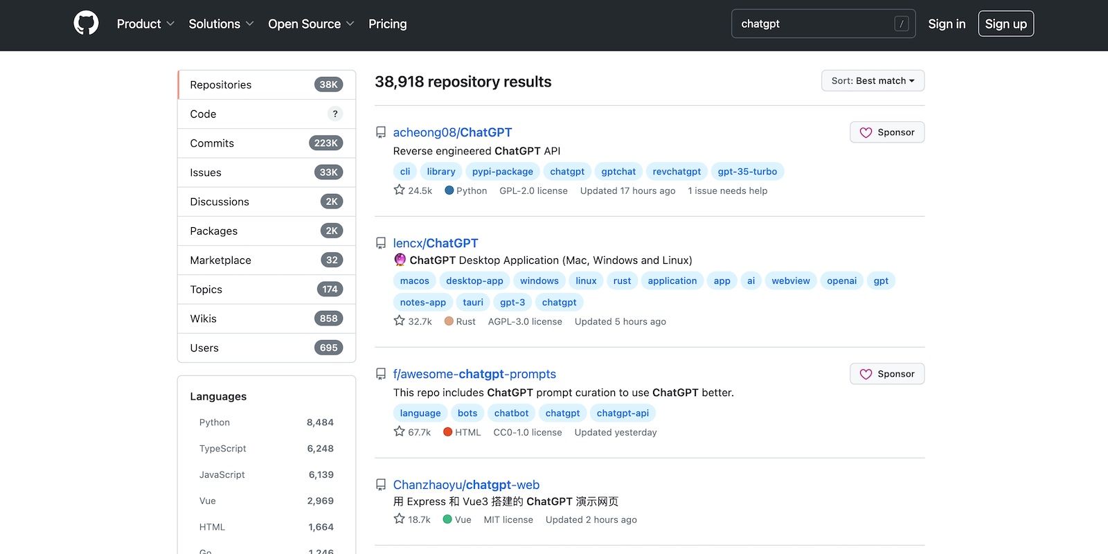 在GitHub上搜索ChatGPT提示的存储库