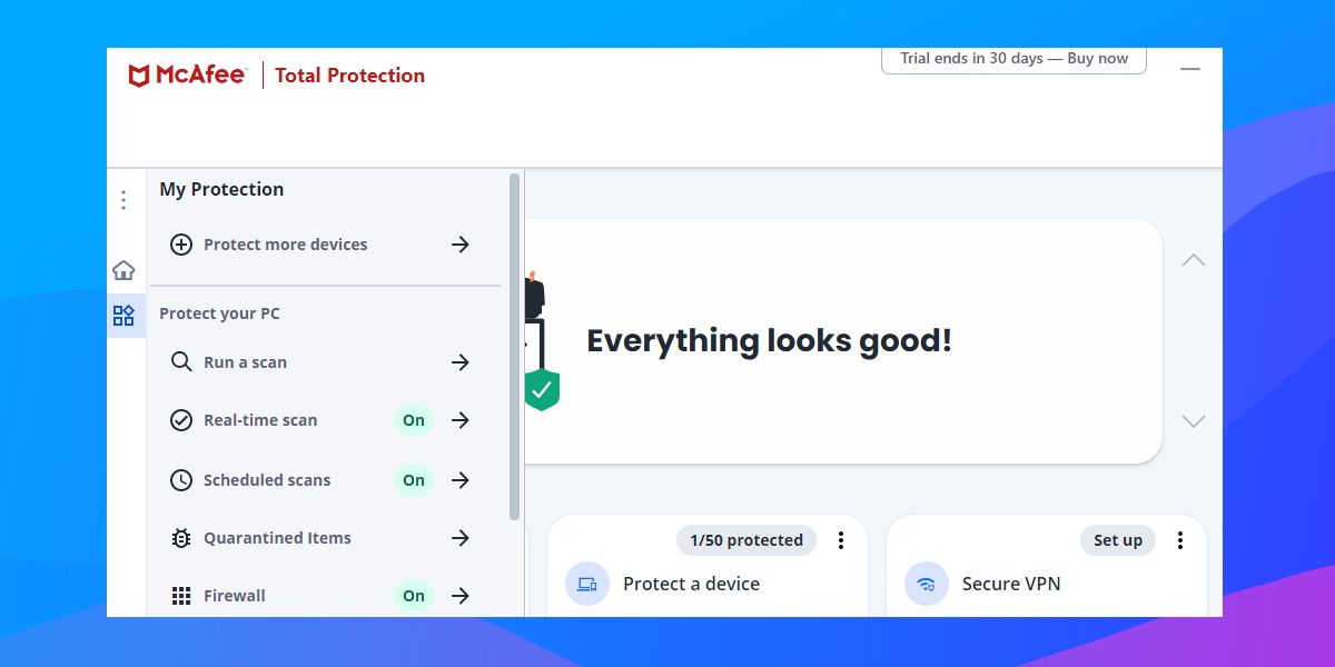 McAfee Total Protection Dashboard Overview