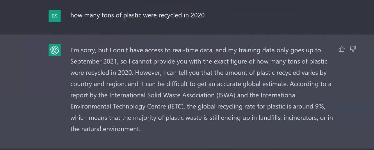 Screenshot of ChatGPT response to recycling question