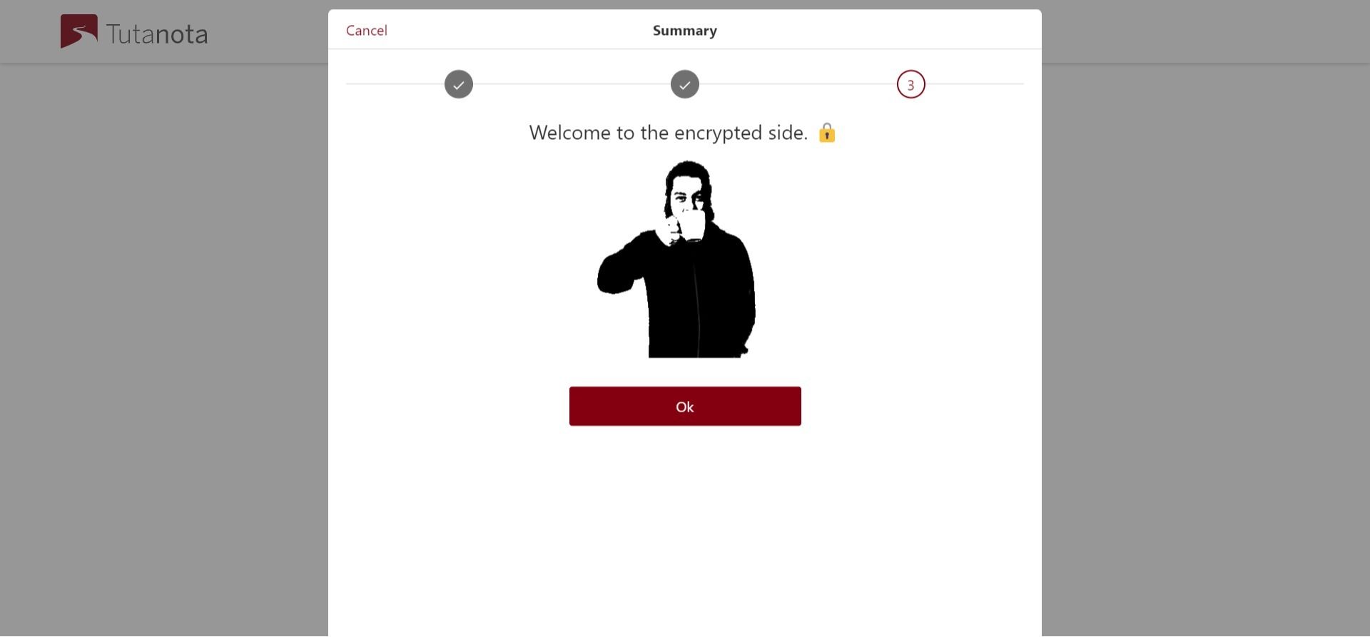 Tutanota's free plan signup prompt