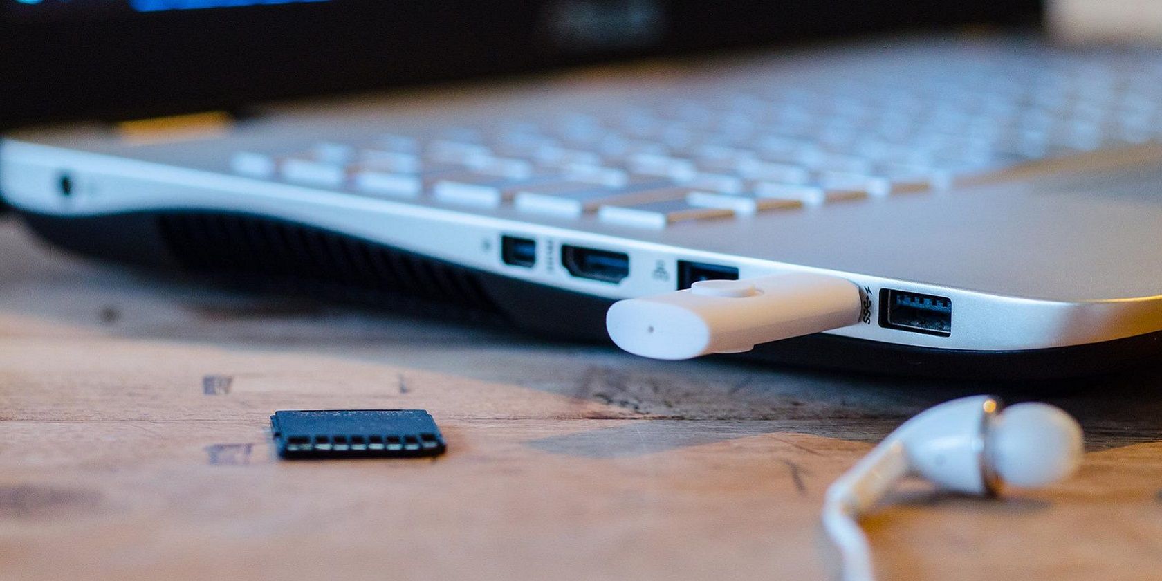 A USB stick plugged into laptop